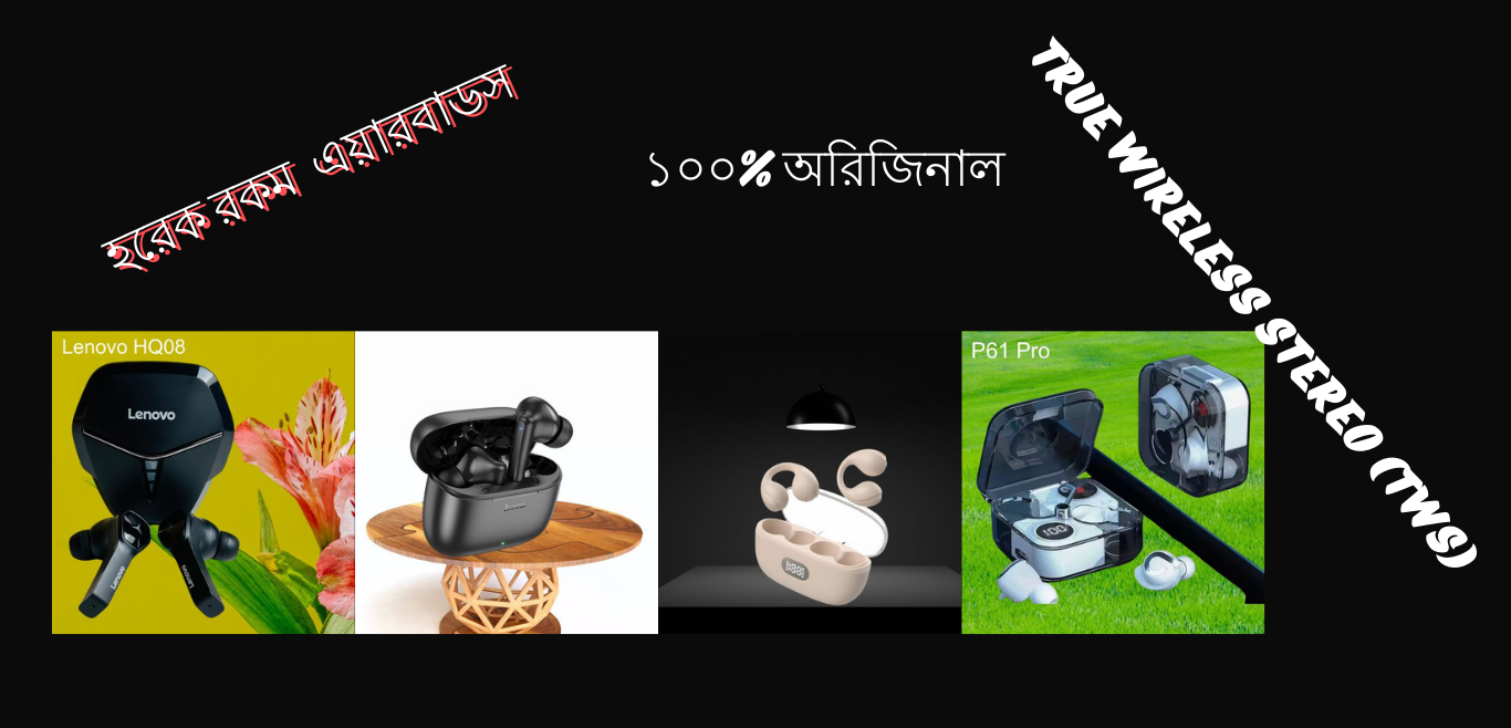 Earbuds TWS "OWS P-Q3 Motion Wireless Earbuds in Peanut Color", "Baseus Bowie E9 True Wireless Earbuds with Charging Case", "HOCO EQ2 True Wireless in Ear Earbuds – White Color", "HOCO EQ2 True Wireless in Ear Earbuds – Black Color", "Joyroom JR-T06 Mini TWS Earbuds – White", "JOYROOM JR-TL10 Mini True Wireless Bluetooth Earbuds", "Joyroom JR-TL9 Touch Control Bluetooth TWS Earbuds – White", "Lenovo HQ08 Gaming TWS Earbuds", "Lenovo HT38 True Wireless Bluetooth Earbuds – Black", "Lenovo Live Pods LP1S TWS Earbuds with Charging Case", "P61 Pro Transparent TWS Earbuds – Green", "P61 Pro Transparent TWS Earbuds – White", "Realme TechLife Buds T100 TWS Earbuds", "Wiwu Airbuds Pro 2 Wireless Earbuds with Super ANC (GEN 2)", "WIWU RENO T19 ANC True Wireless Earbuds – Black"