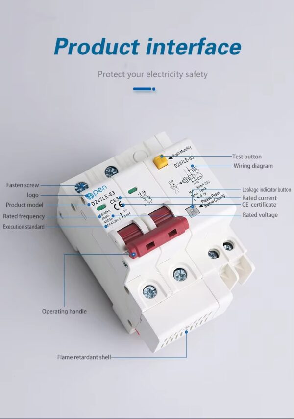RCBO Residual current circuit breaker with Overload 63A leakage 30mA